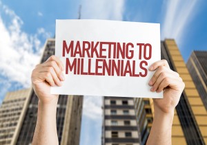 Marketing to Millennials placard with urban background
