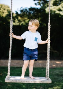 Prince George's third birthday Copyright: Matt Porteous 2016 NEWS EDITORIAL USE ONLY. NO COMMERCIAL USE (including any use in merchandising, advertising or any other non-editorial use including, for example, calendars, books and supplements). This photograph is provided to you strictly on condition that you will make no charge for the supply, release or publication of it and that these conditions and restrictions will apply (and that you will pass these on) to any organisation to whom you supply it. All other requests for use should be directed to the Press Office at Kensington Palace in writing. Undated handout photo released by the Duke and Duchess of Cambridge of Prince George, who celebrates his third birthday today, standing on a swing. The picture was taken at the family's Norfolk home in mid-July by Matt Porteous. Matt Porteous Photo: Press Association/PIXSELL
