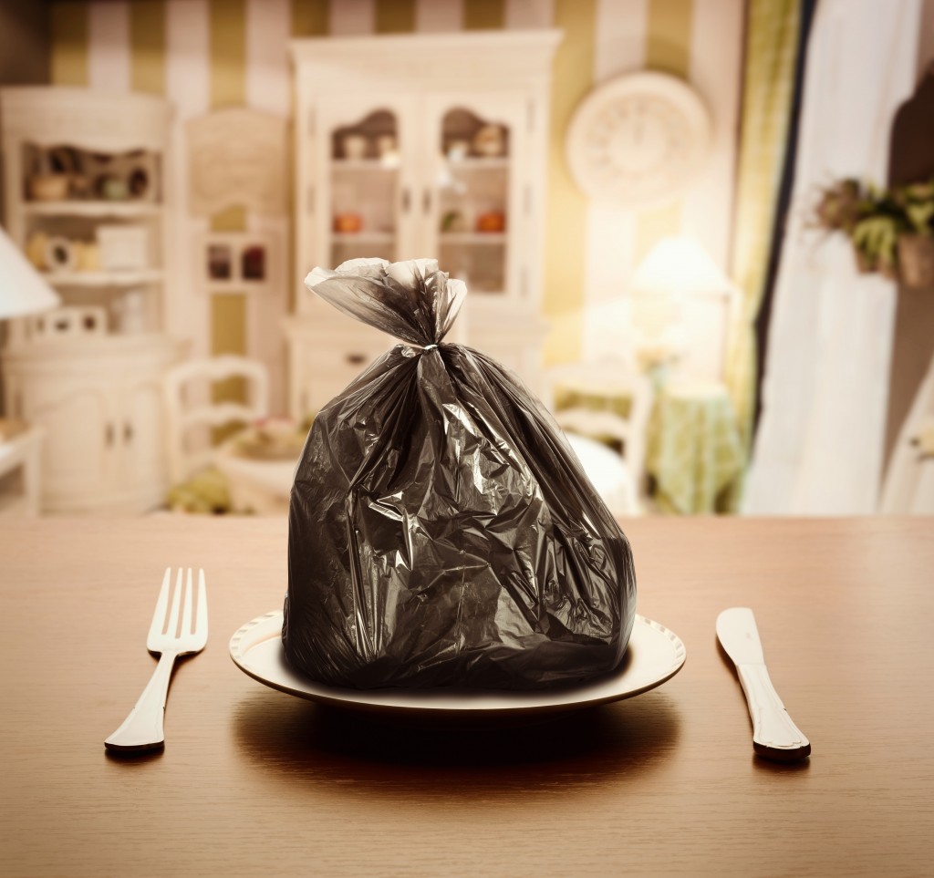 Garbage package on the plate in luxury appartment