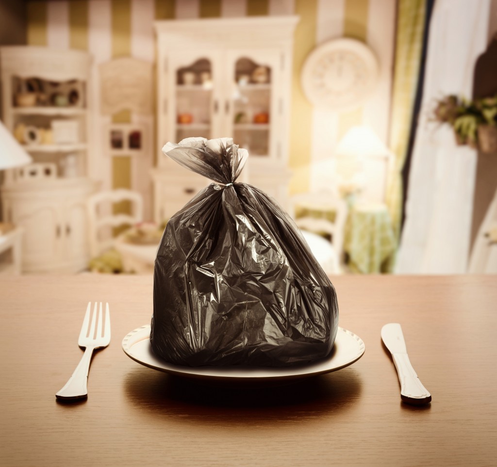 Garbage package on the plate in luxury appartment