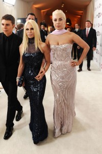 WEST HOLLYWOOD, CA - MARCH 02:  Donatella Versace and Lady Gaga attend the 22nd Annual Elton John AIDS Foundation Academy Awards viewing party with Chopard at the City of West Hollywood Park on March 2, 2014 in West Hollywood, California.  (Photo by Stefanie Keenan/Getty Images for Chopard)