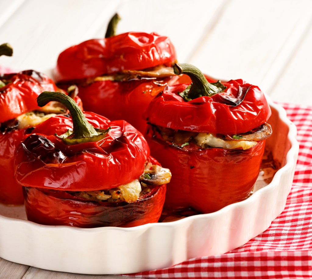Roasted peppers stuffed with rice, cheese and