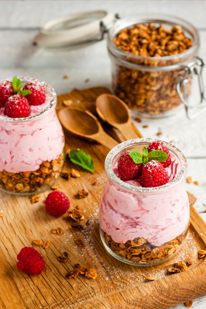 mousse with raspberries and granola