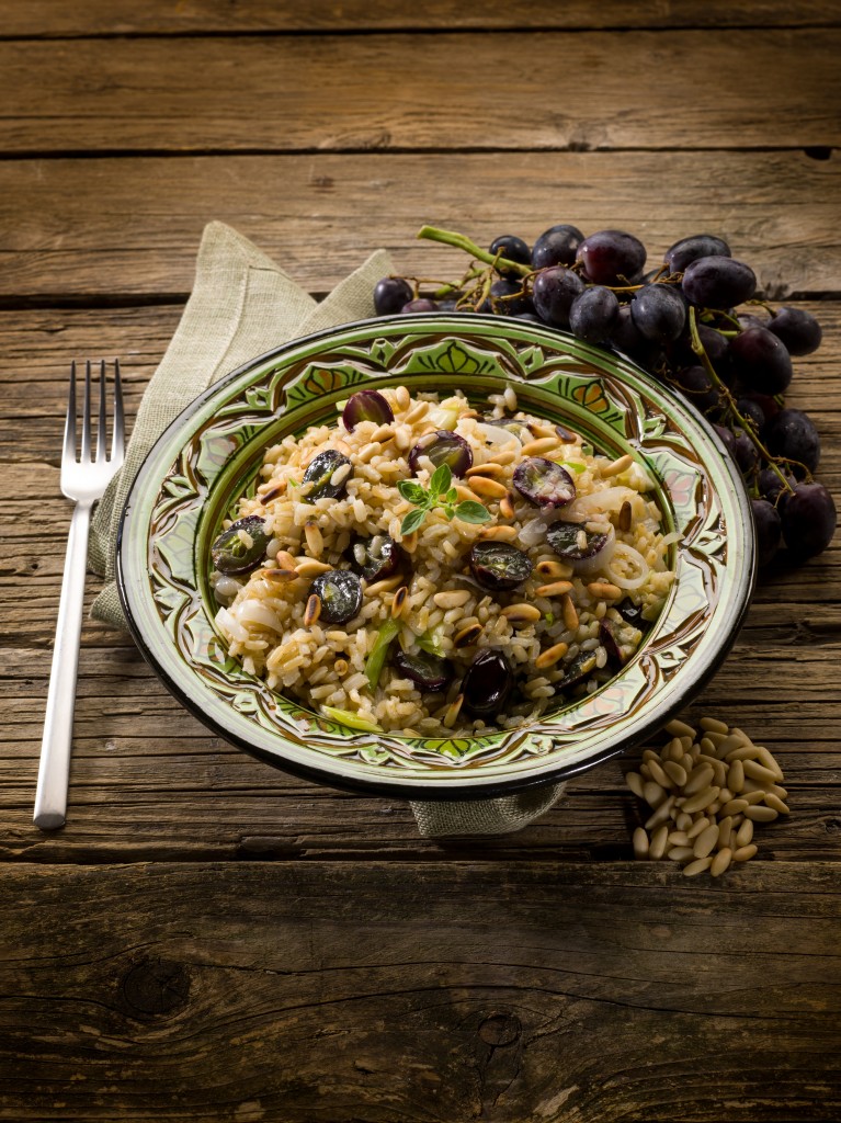 risotto with mushroom grape and pine cone, vegetarian food