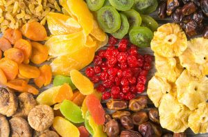 Mix of dried and candied fruit background