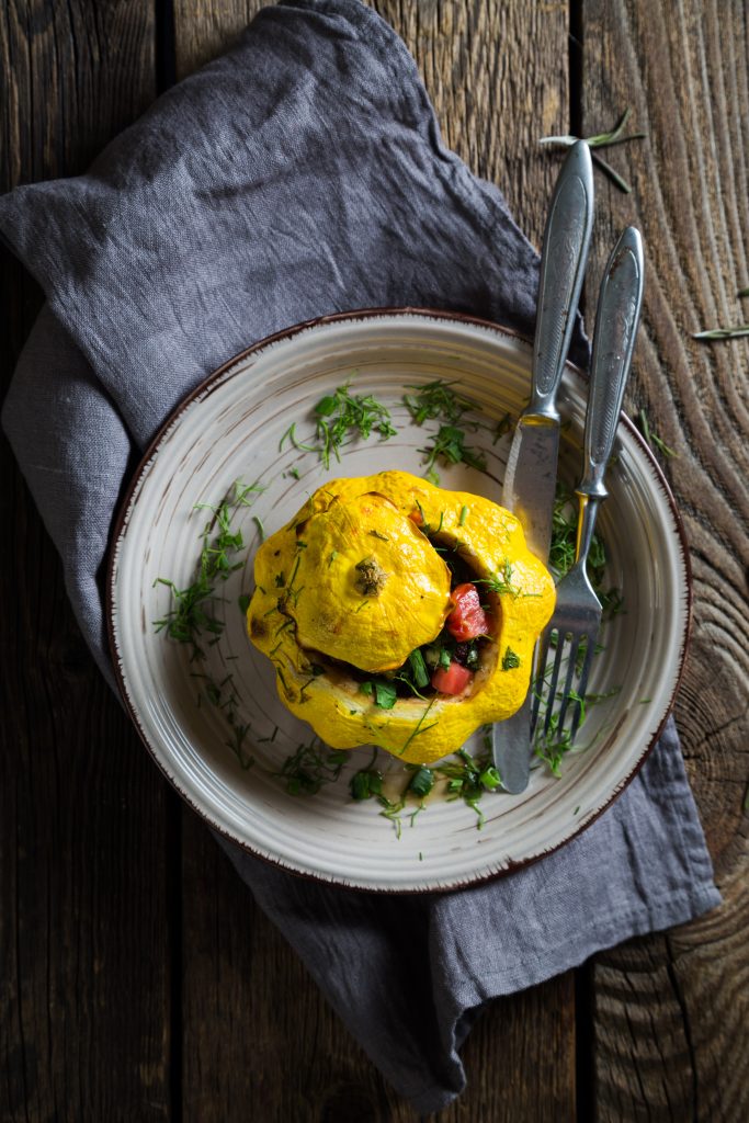 Pattypan squash stuffed with meat and vegetables